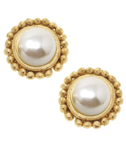 Susan Shaw Triple Gold Plated Dotted Pearl Studs