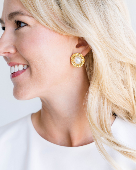 Susan Shaw Triple Gold Plated Dotted Pearl Studs