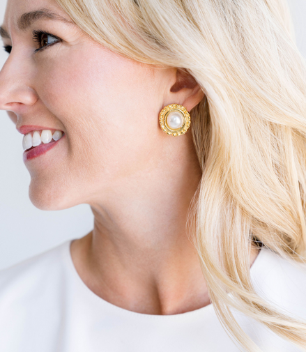 Susan Shaw Triple Gold Plated Dotted Pearl Studs