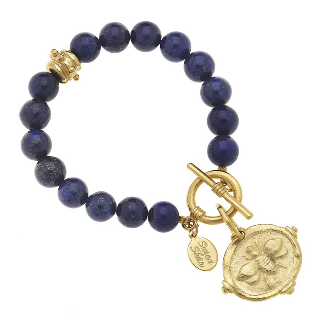 Susan Shaw Gold Bee Intaglio Stone Bracelet