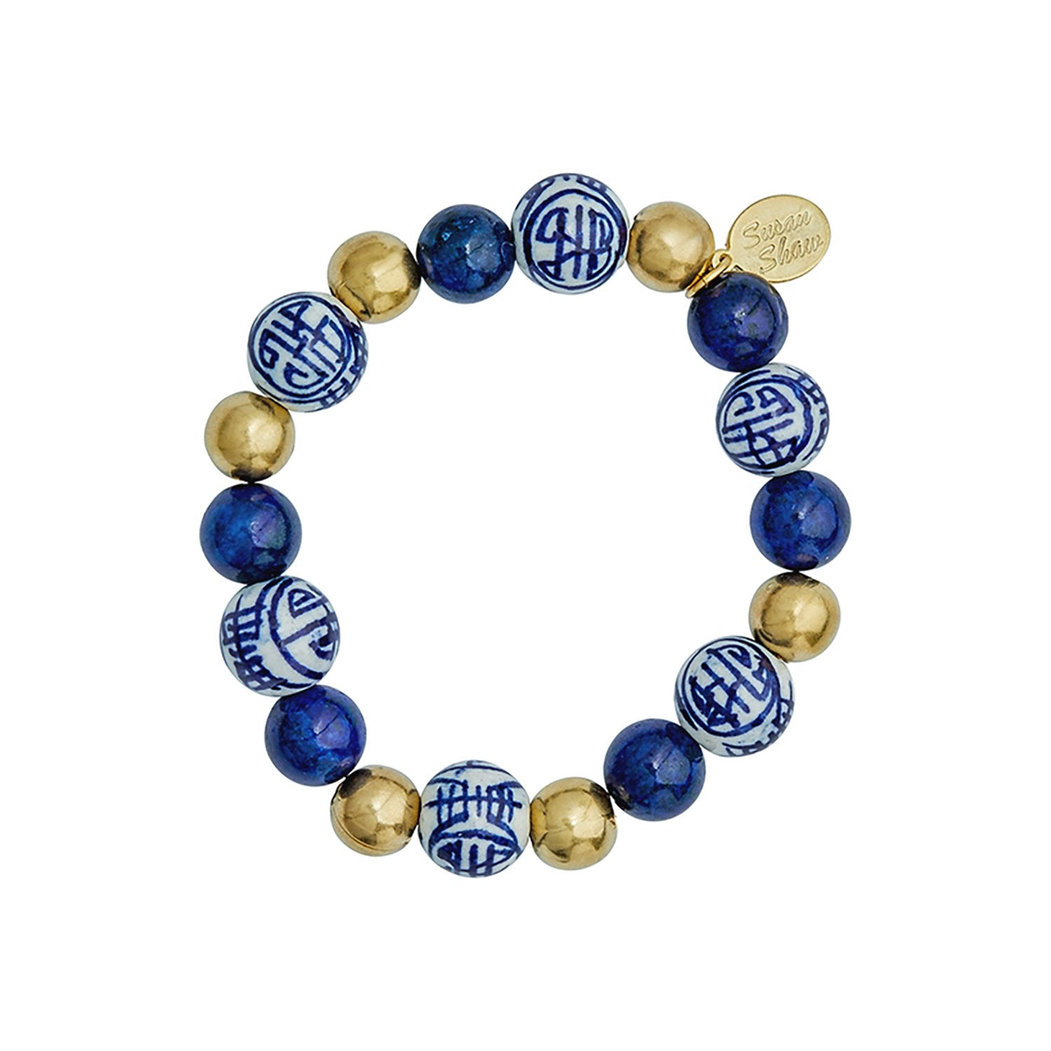 Susan Shaw Triple Gold Plated and Blue & White Lapis Gold Bracelet