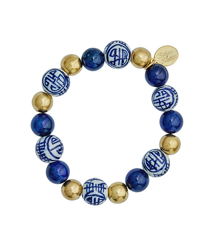 Susan Shaw Triple Gold Plated and Blue & White Lapis Gold Bracelet