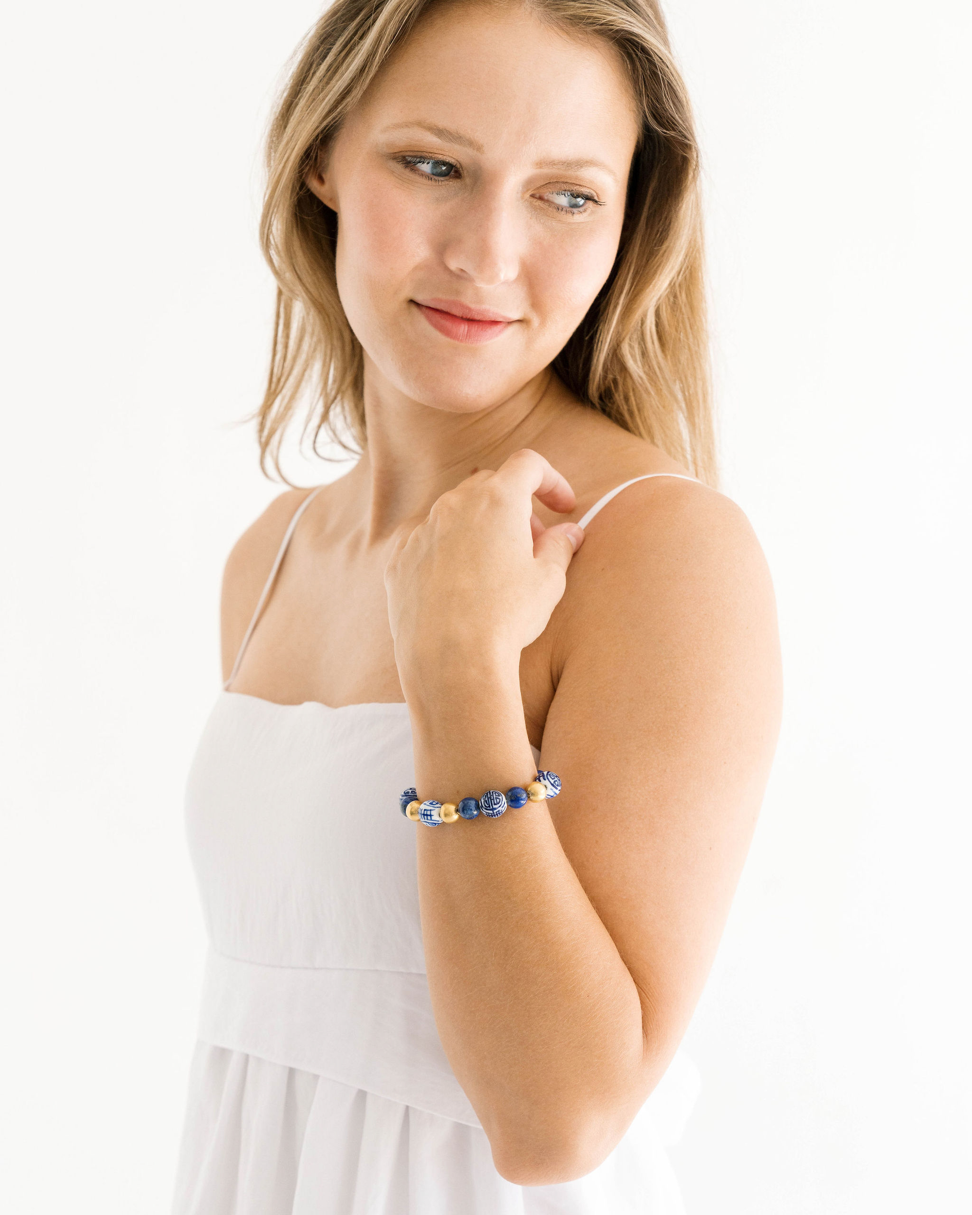 Susan Shaw Triple Gold Plated and Blue & White Lapis Gold Bracelet