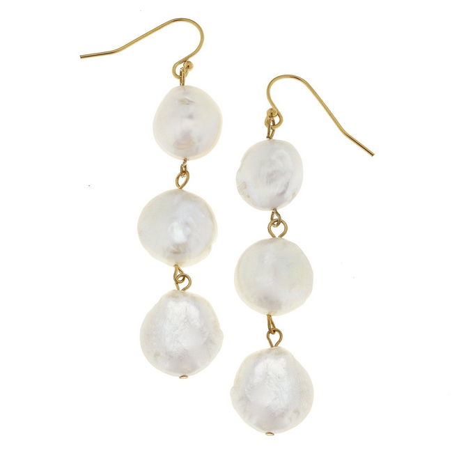 Susan Shaw Triple Tier Pearl Drop Earrings