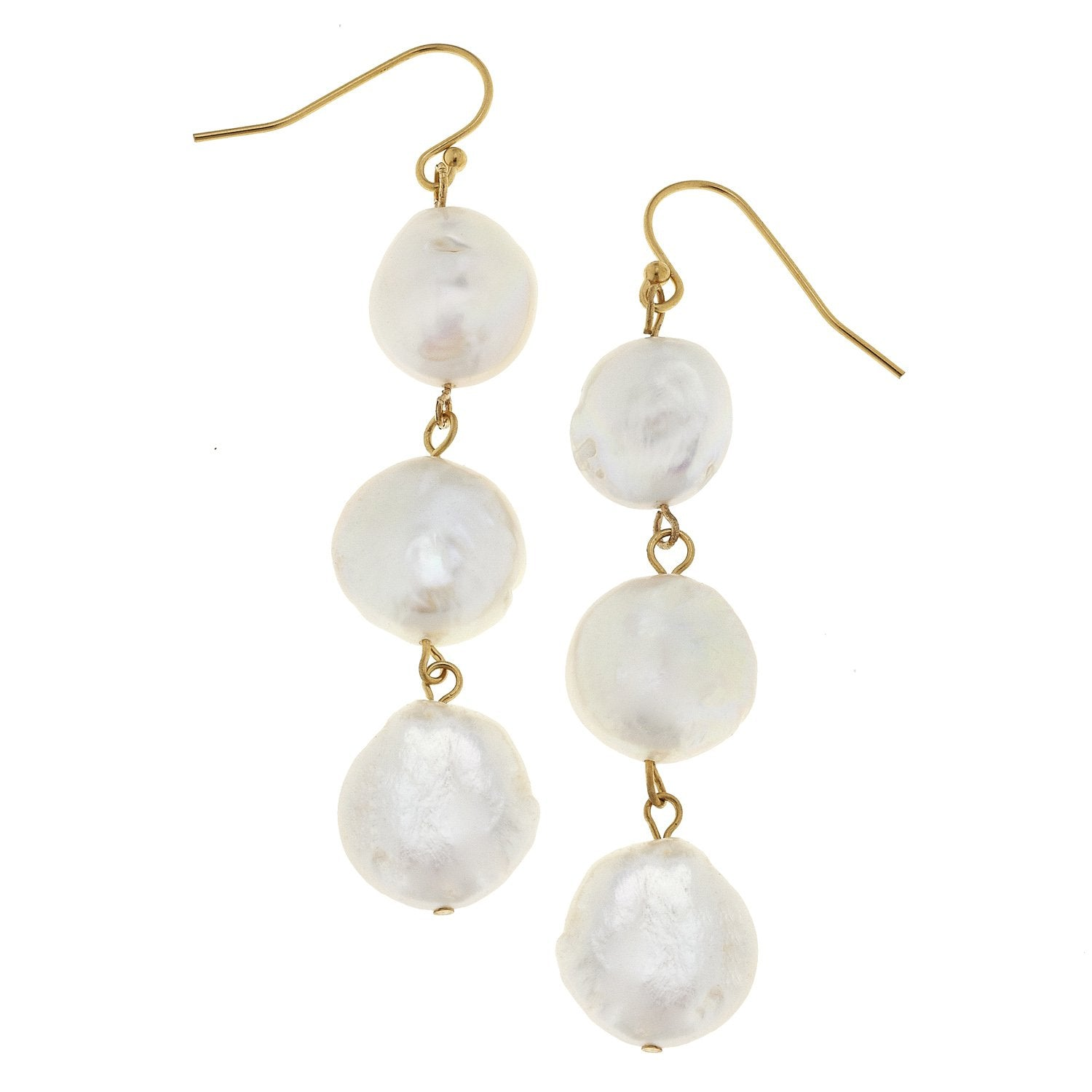 Susan Shaw Triple Tier Pearl Drop Earrings