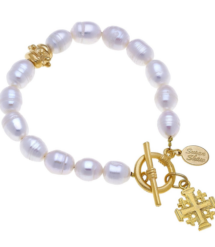 Susan Shaw Jerusalem Cross Pearl Bracelet