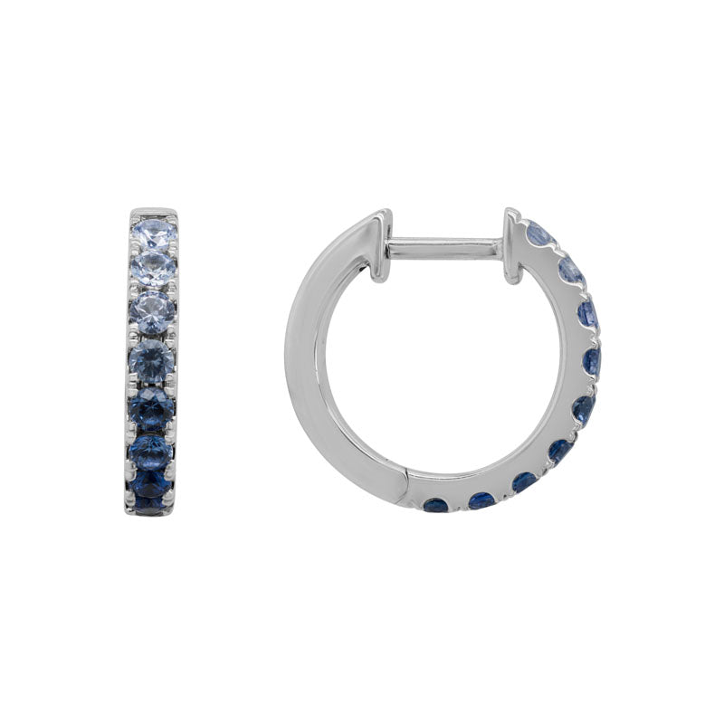 14K White Gold And Multi-Colored Sapphire Huggie Hoop Earrings