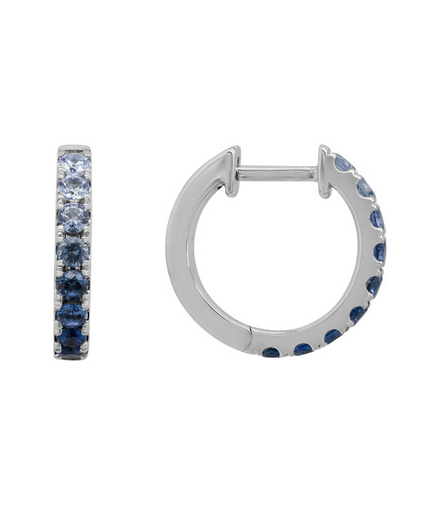 14K White Gold And Multi-Colored Sapphire Huggie Hoop Earrings