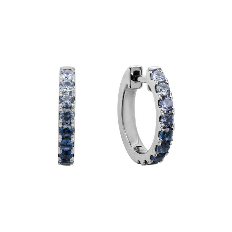 14K White Gold And Multi-Colored Sapphire Huggie Hoop Earrings