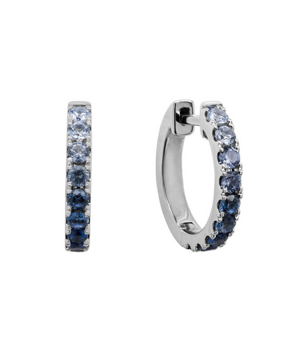 14K White Gold And Multi-Colored Sapphire Huggie Hoop Earrings
