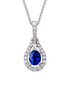 14K White Gold Daimond And Sapphire Oval Shaped Pendant Necklace