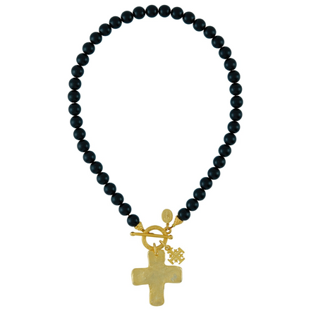 Susan Shaw Double Cross Onyx Necklace