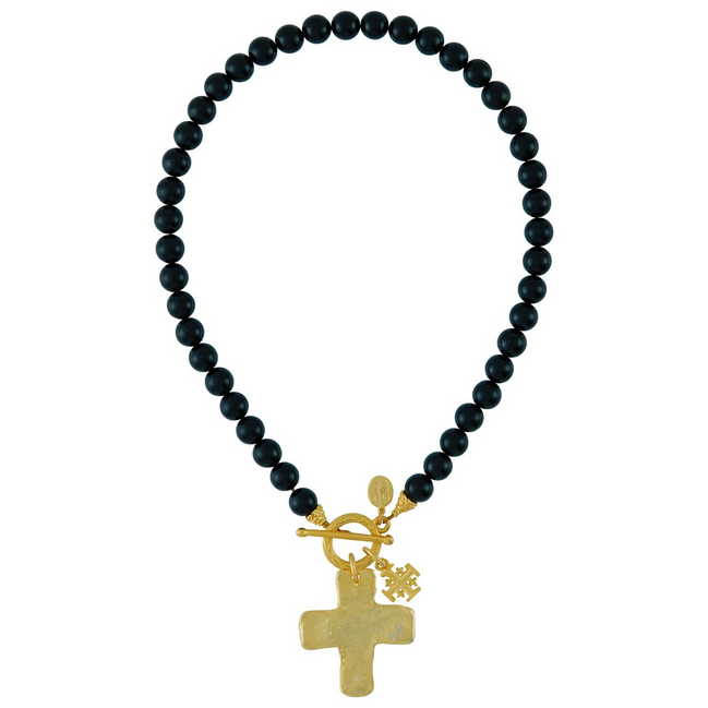 Susan Shaw Double Cross Onyx Necklace