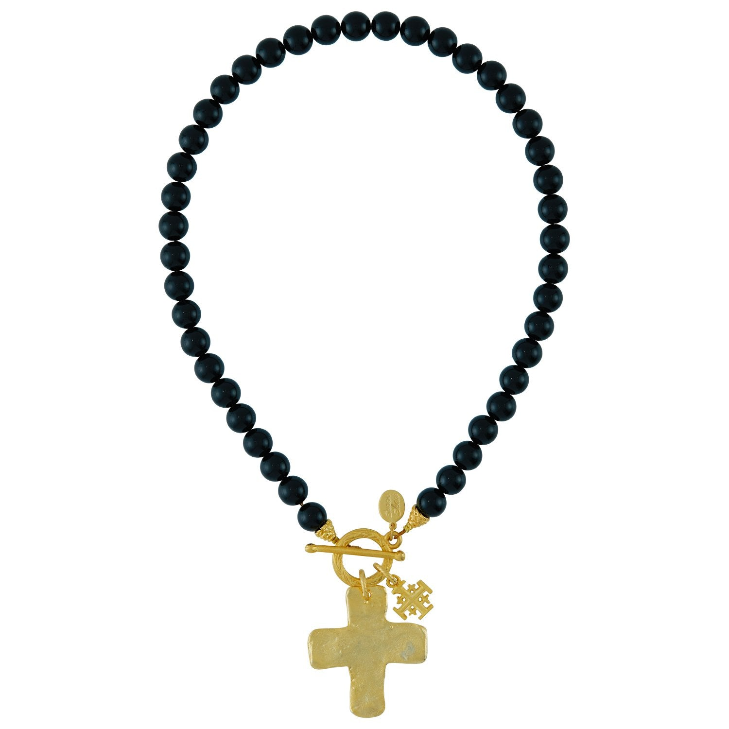 Susan Shaw Double Cross Onyx Necklace