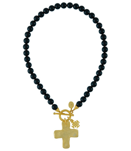 Susan Shaw Double Cross Onyx Necklace