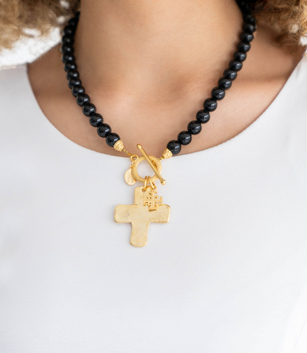 Susan Shaw Double Cross Onyx Necklace