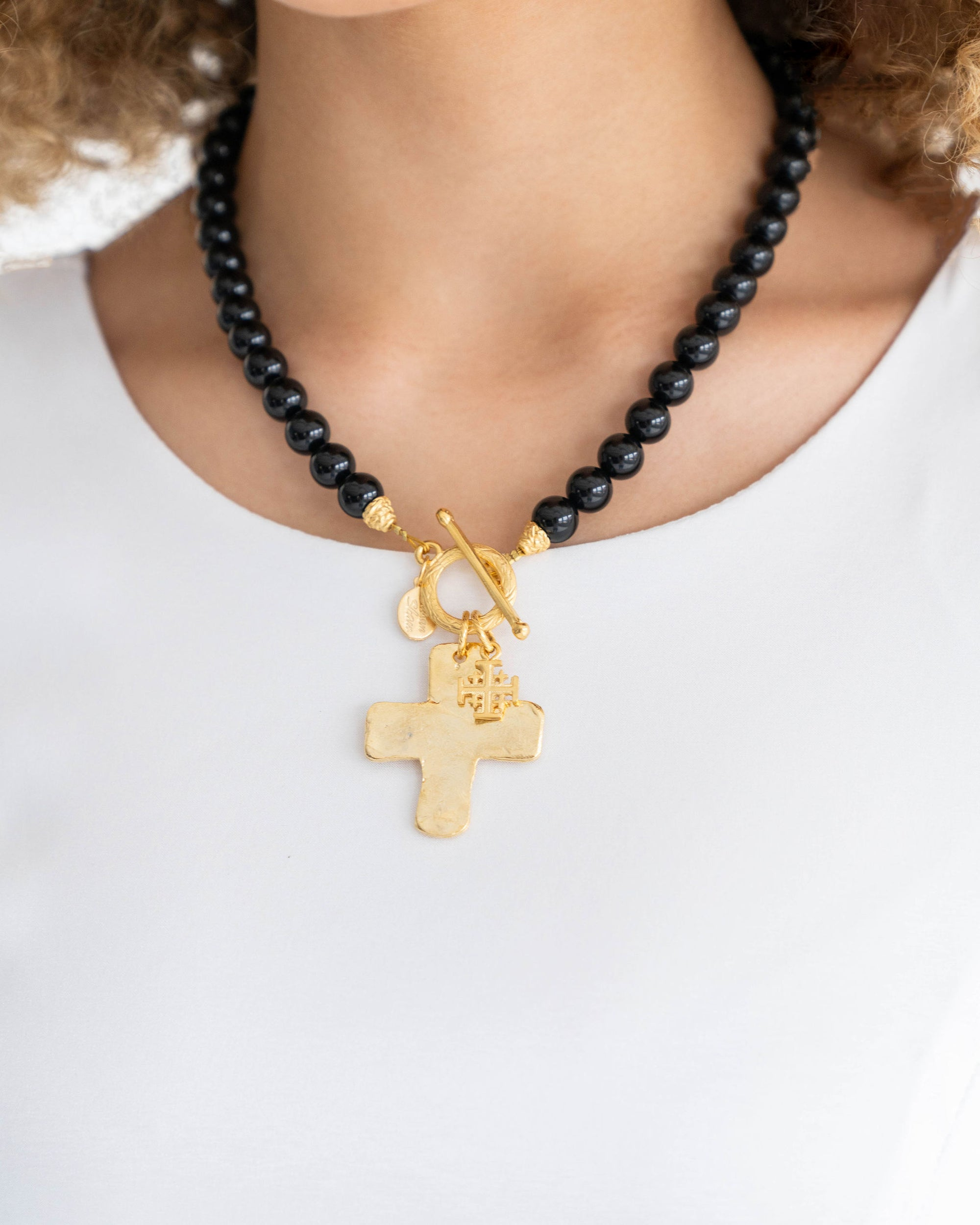 Susan Shaw Double Cross Onyx Necklace