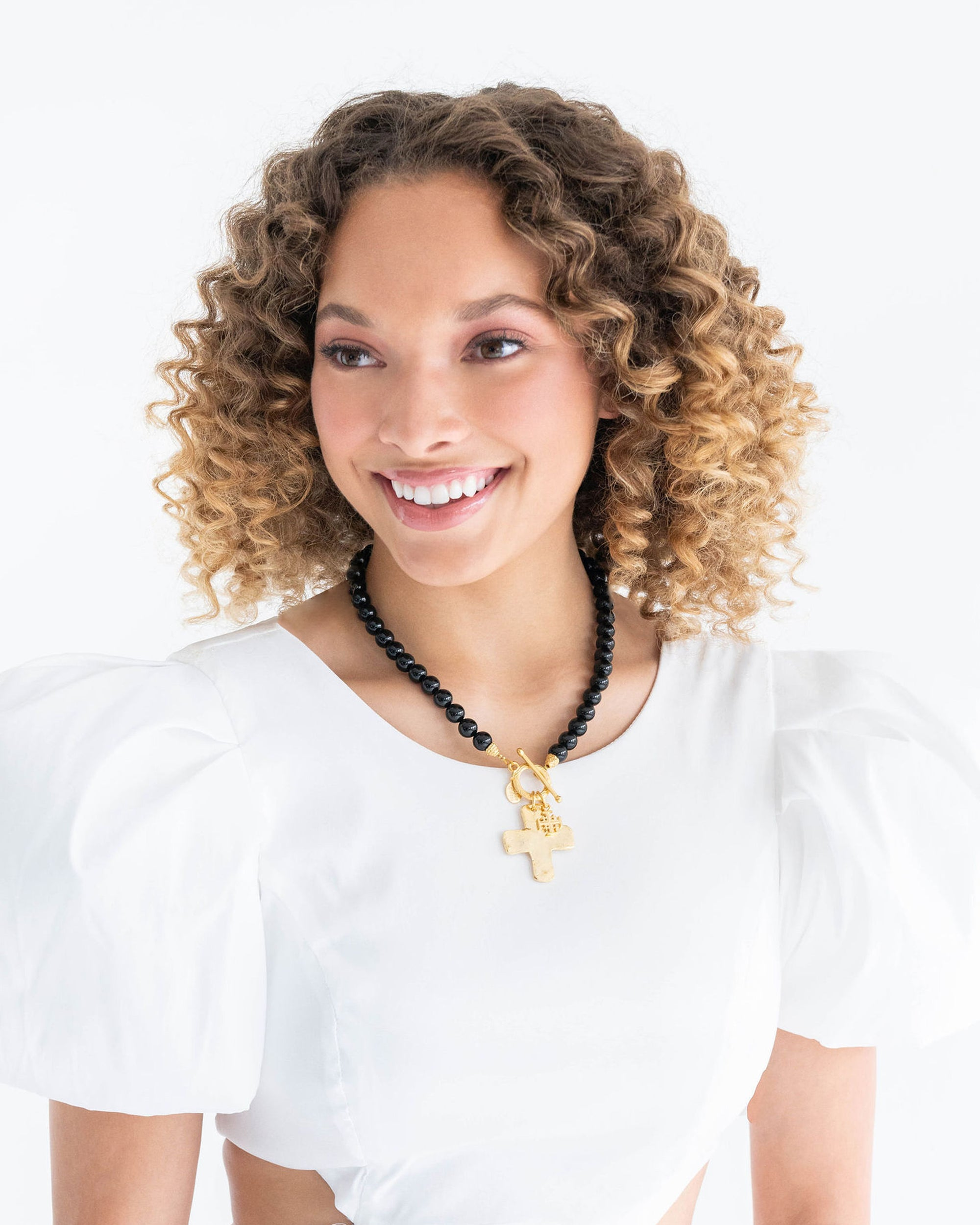 Susan Shaw Double Cross Onyx Necklace