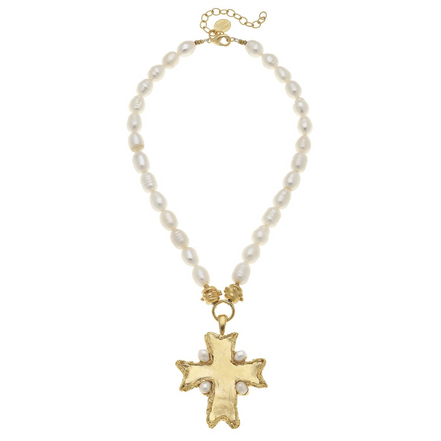Susan Shaw Esther Cross Pearl Necklace