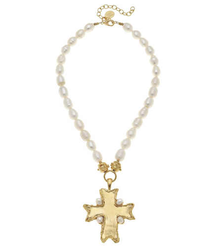 Susan Shaw Esther Cross Pearl Necklace