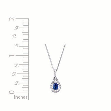 14K White Gold Daimond And Sapphire Oval Shaped Pendant Necklace