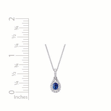 14K White Gold Daimond And Sapphire Oval Shaped Pendant Necklace