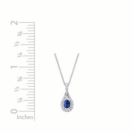 14K White Gold Daimond And Sapphire Oval Shaped Pendant Necklace