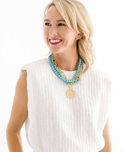 Susan Shaw Multi Strand Turquoise + Coin Necklace