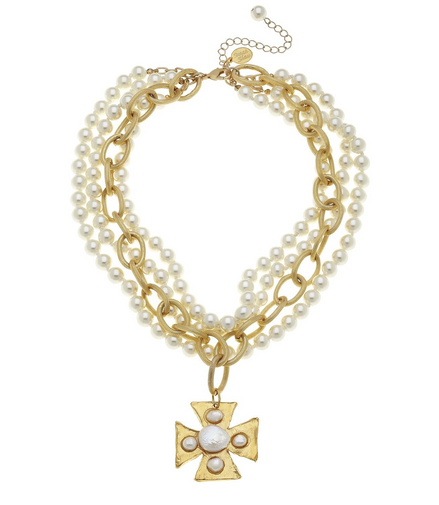 Susan Shaw Maltese Cross Multi-Strand Pearl Necklace