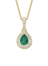 14K Yellow Gold Emerald and Diamond Pear Shaped Pendant Necklace