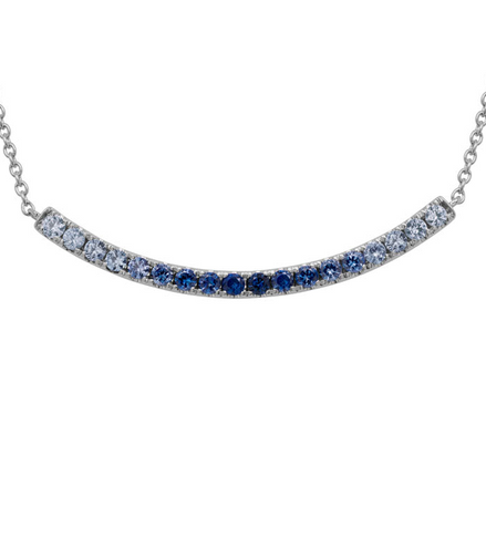14K White Gold And Multi-Colored Sapphire Stationary Bar Pendant Necklace