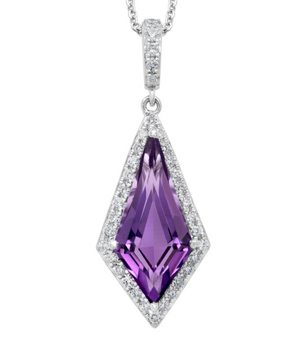 14K White Gold Amethyst And Diamond Kite Shaped Pendant Necklace