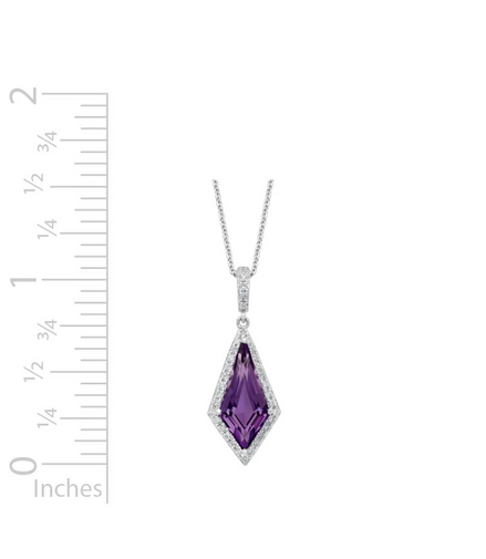 14K White Gold Amethyst And Diamond Kite Shaped Pendant Necklace