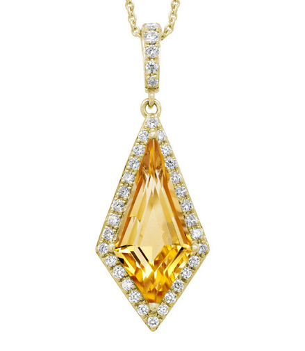 14K Yellow Gold Citrine And Diamond Kite Shaped Pendant Necklace