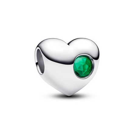 Pandora Moments Silver May Engravable Green Stone Heart Charm