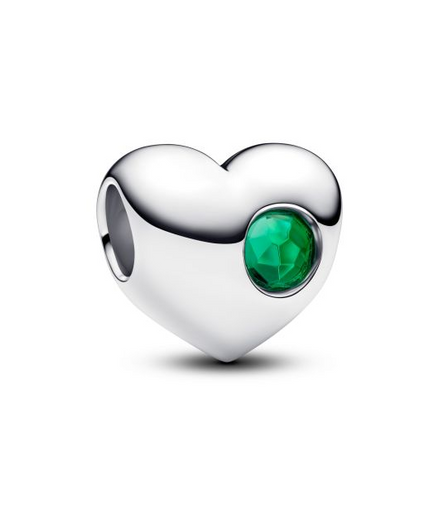 Pandora Moments Silver May Engravable Green Stone Heart Charm