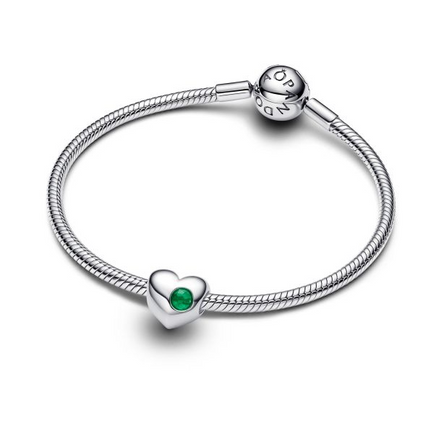 Pandora Moments Silver May Engravable Green Stone Heart Charm