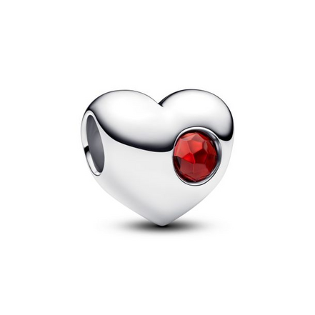 Pandora Moments Silver January Engravable Red Stone Heart Charm