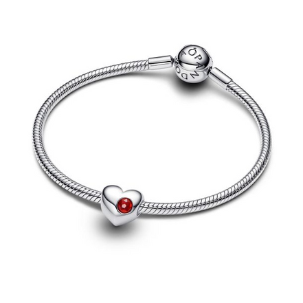 Pandora Moments Silver January Engravable Red Stone Heart Charm