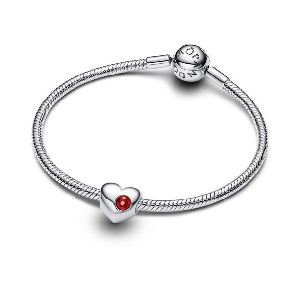 Pandora Moments Silver January Engravable Red Stone Heart Charm