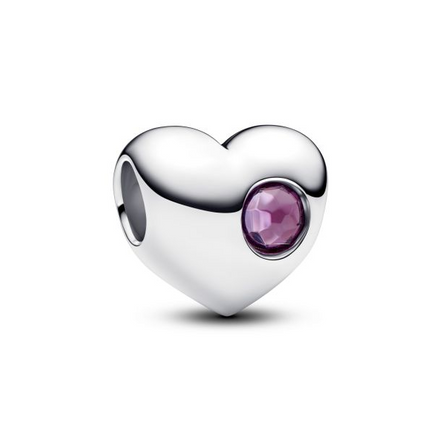 Pandora Moments Silver February Engravable Purple Stone Heart Charm