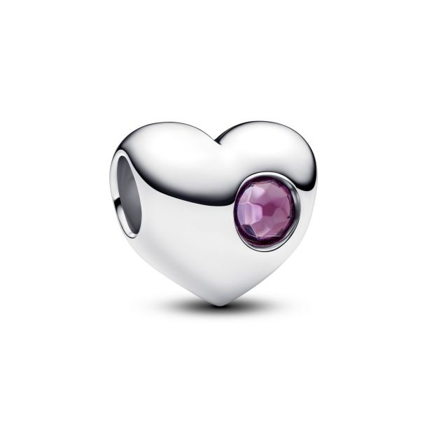 Pandora Moments Silver February Engravable Purple Stone Heart Charm