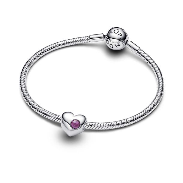 Pandora Moments Silver February Engravable Purple Stone Heart Charm