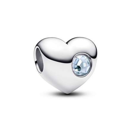 Pandora Moments Silver March Engravable Sea Aqua Blue Stone Heart Charm