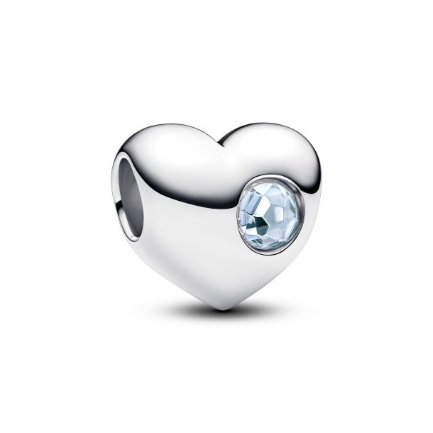 Pandora Moments Silver March Engravable Sea Aqua Blue Stone Heart Charm
