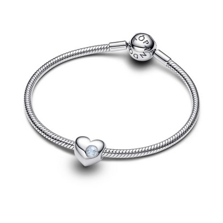 Pandora Moments Silver March Engravable Sea Aqua Blue Stone Heart Charm