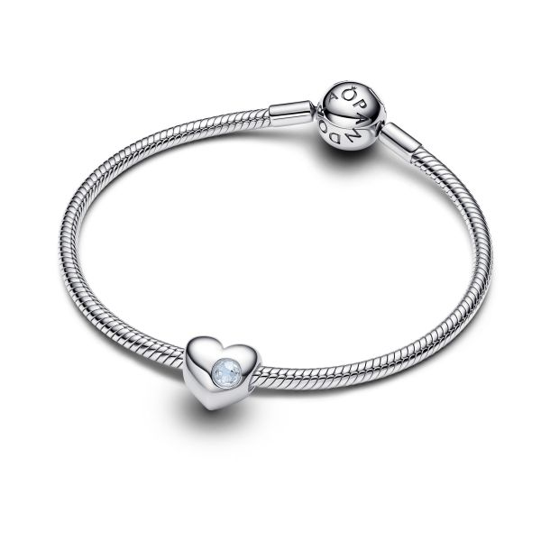Pandora Moments Silver March Engravable Sea Aqua Blue Stone Heart Charm