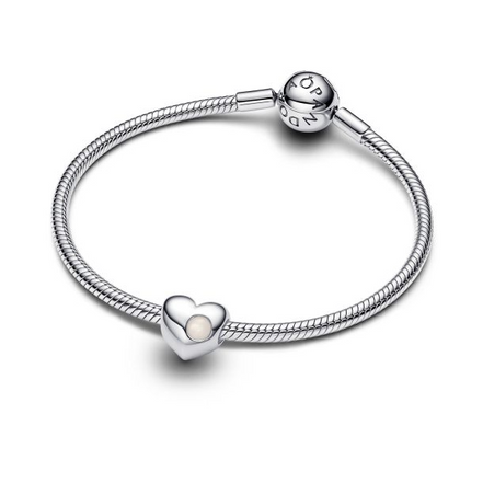 Pandora Moments Silver June Engravable White Stone Heart Charm