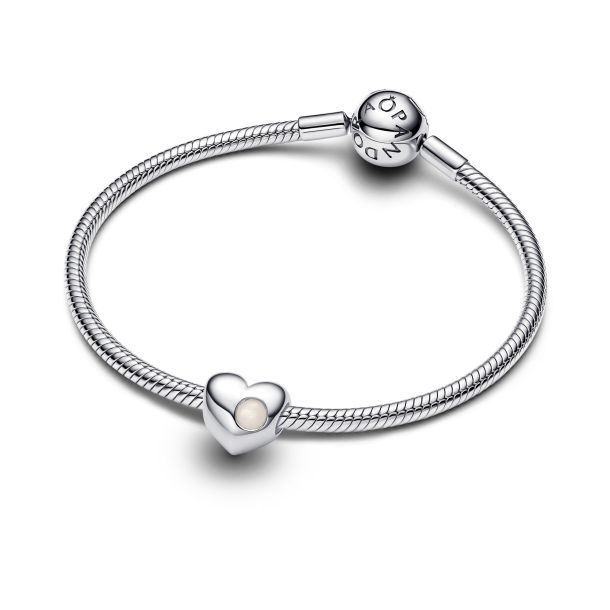 Pandora Moments Silver June Engravable White Stone Heart Charm