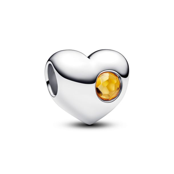 Pandora Moments Silver November  Engravable Honey Stone Heart Charm